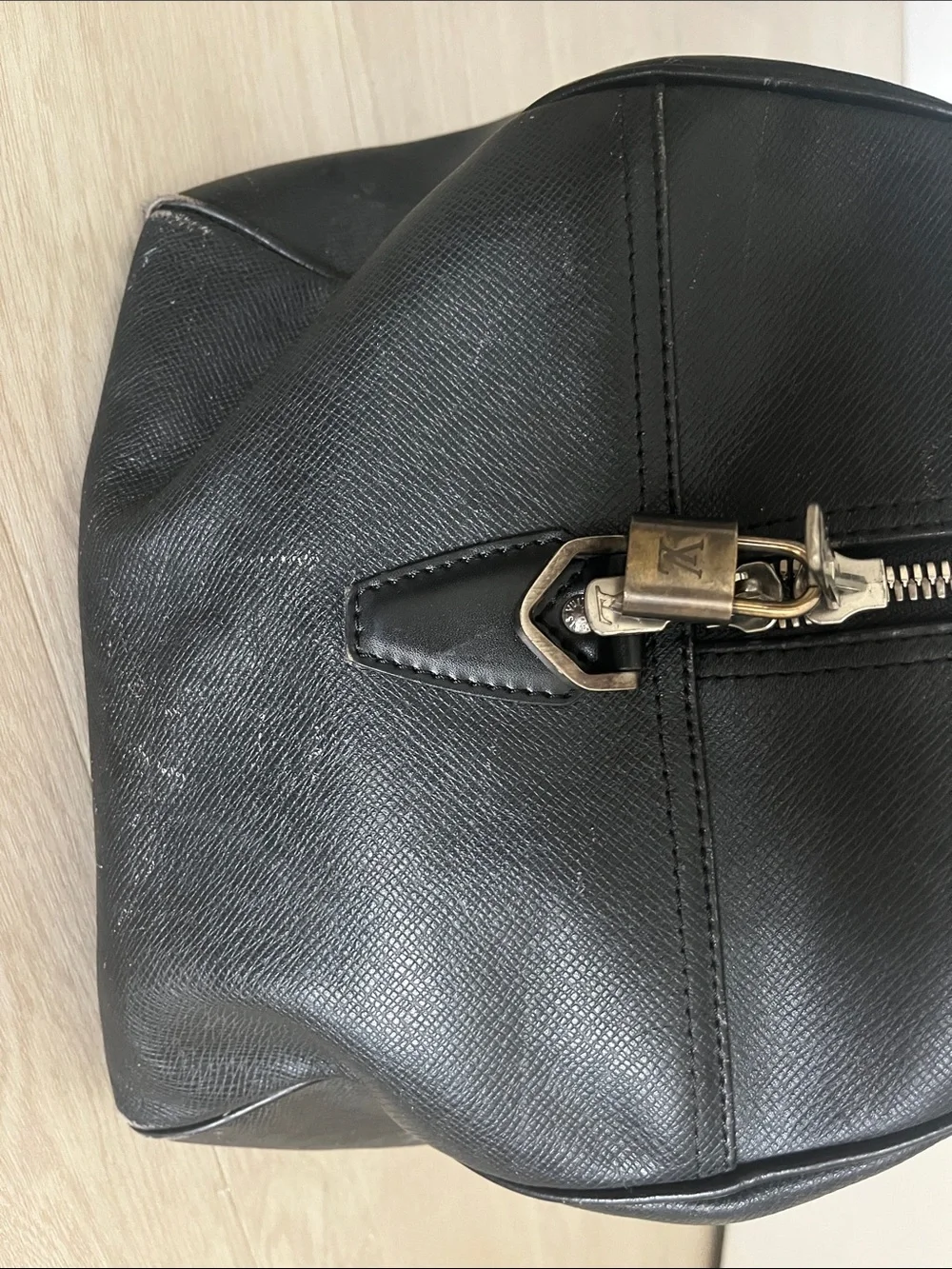 Louis Vuitton Black Leather Travel Duffle Bag